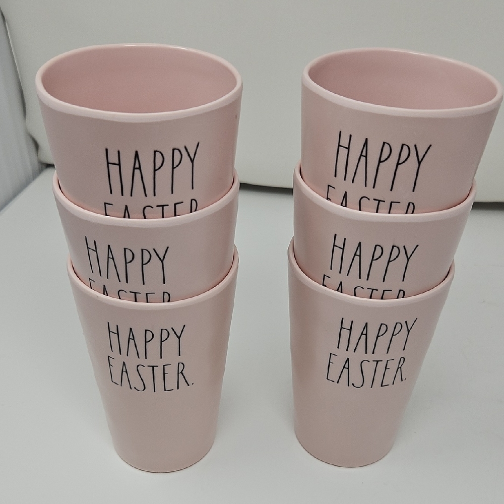 Rae Dunn Pink 'Happy Easter' Cups Set Of 6 Dushwasher Safe